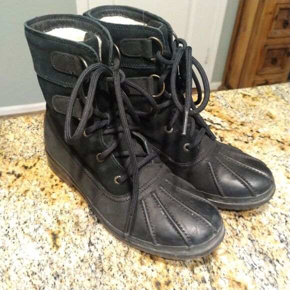 UGG Azaria Black Waterproof Suede Lace Up Leather Winter Boots 1017380 Women's 7 - Picture 2 of 12